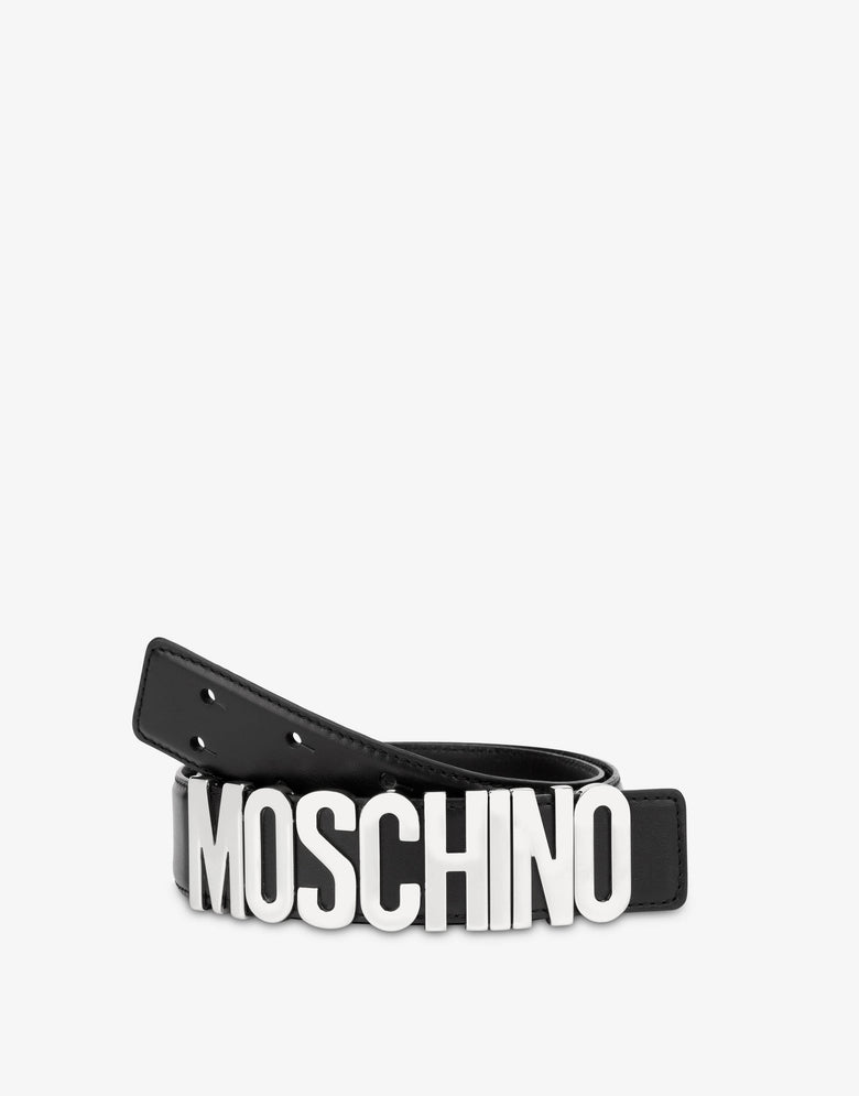 Belt in leather with logo Black Moschino 2