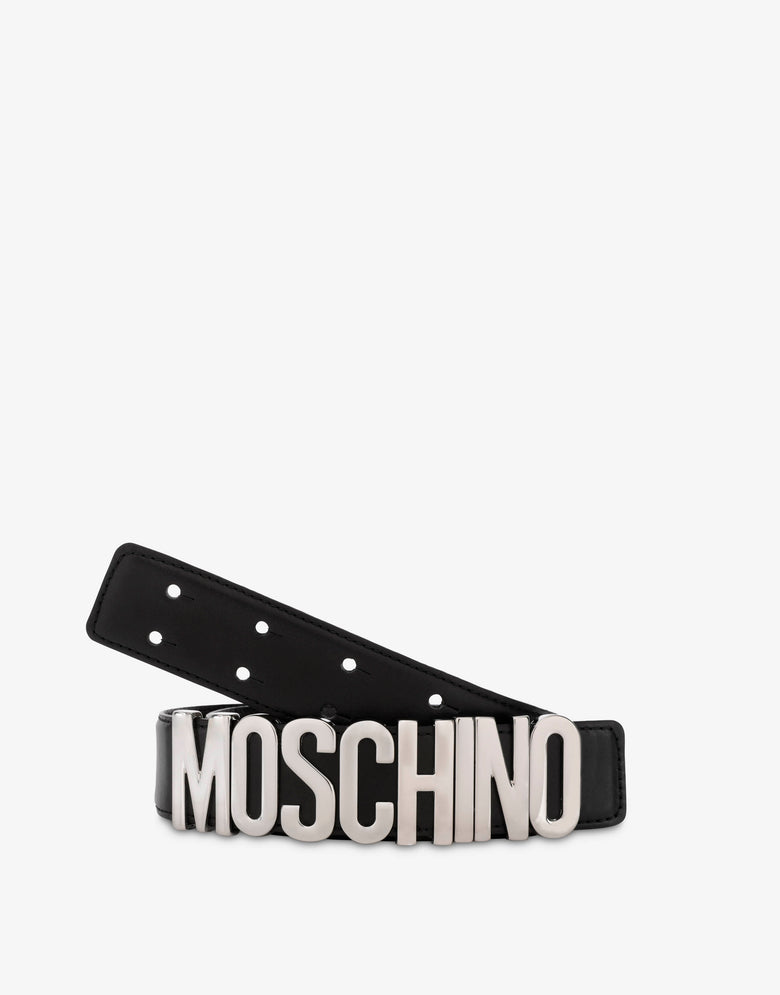 Belt in leather with logo Black Moschino 2