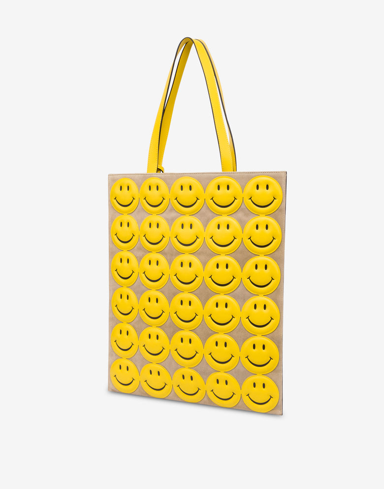 Shopper in suede Allover Smiley® Yellow Moschino 1