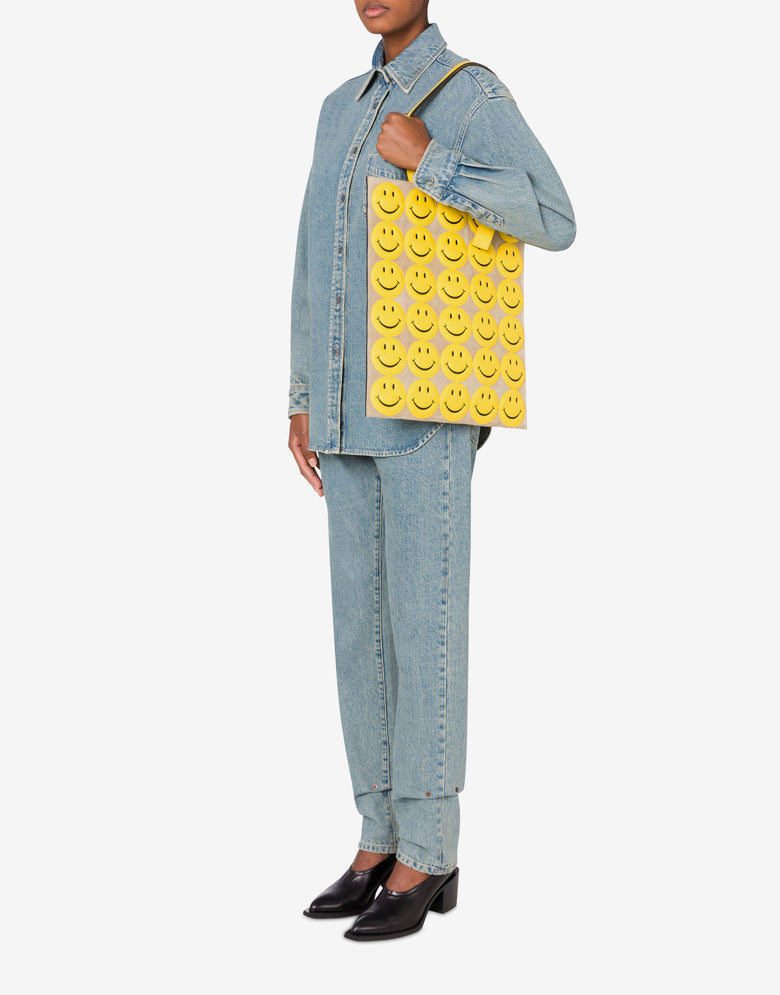Shopper in suede Allover Smiley® Yellow Moschino 4
