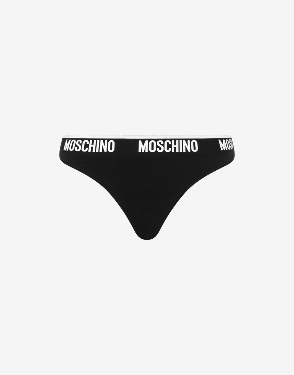 Stretch Jersey Thong Elastic Logo Band Black Moschino 0