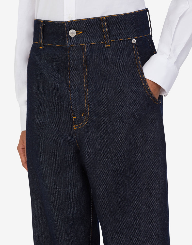 Pantalon en denim bleu Laurel Crown Patch Denim foncé Moschino 3