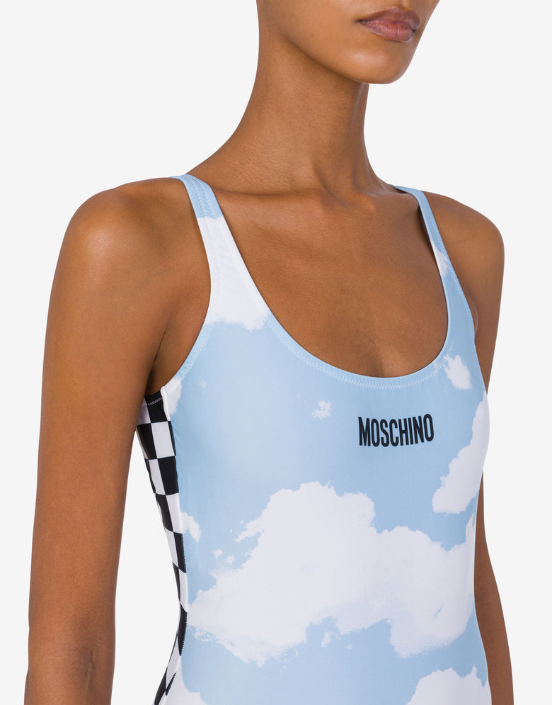 One-piece swimsuit Clouds and Check Sky blue Moschino 3