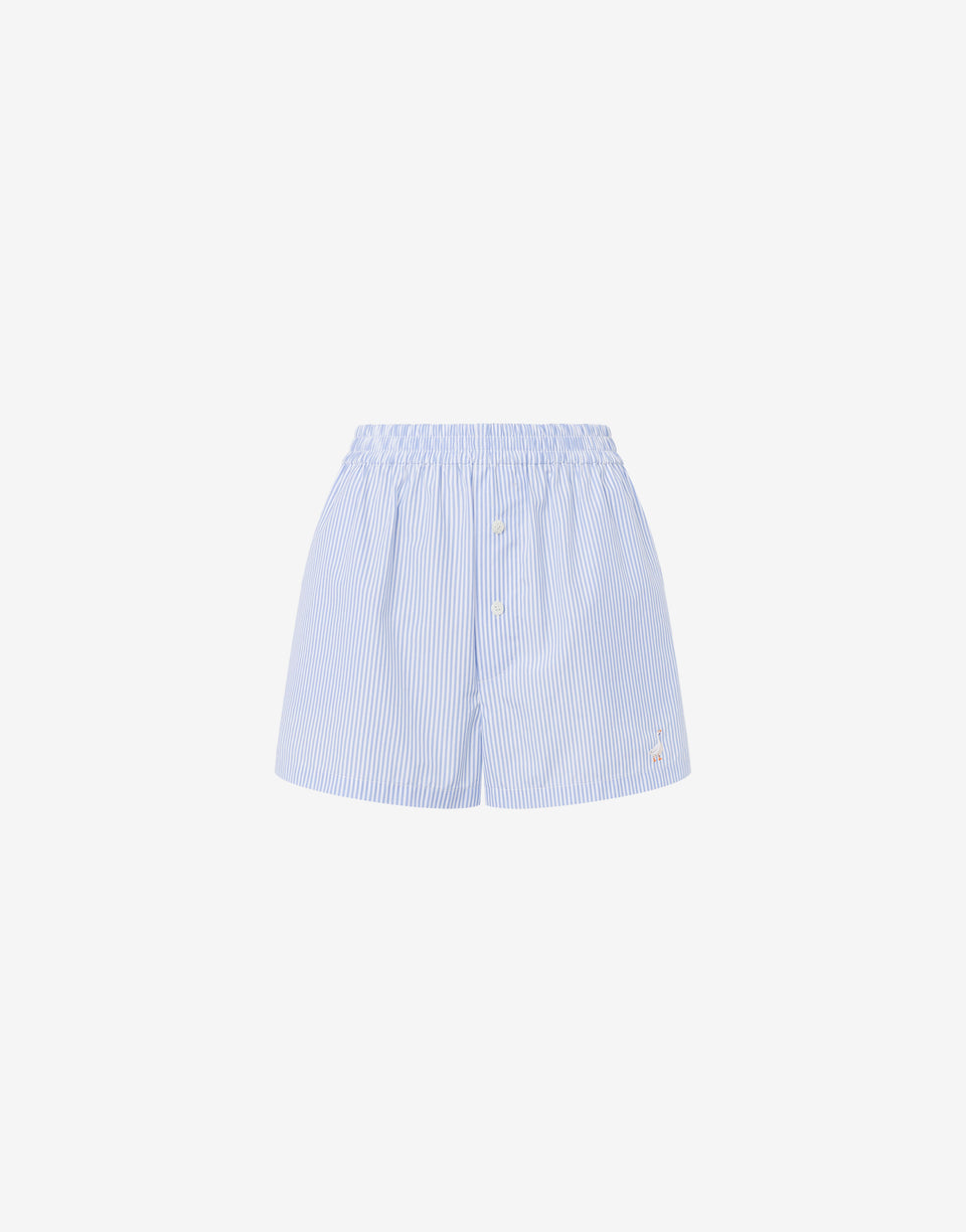 Striped Poplin Shorts Goose Embroidery Azure Moschino 0