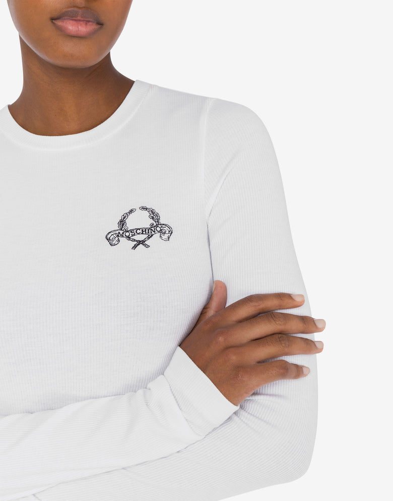 Vestido de algodón elástico Laurel Crown Logo Blanco Moschino 3
