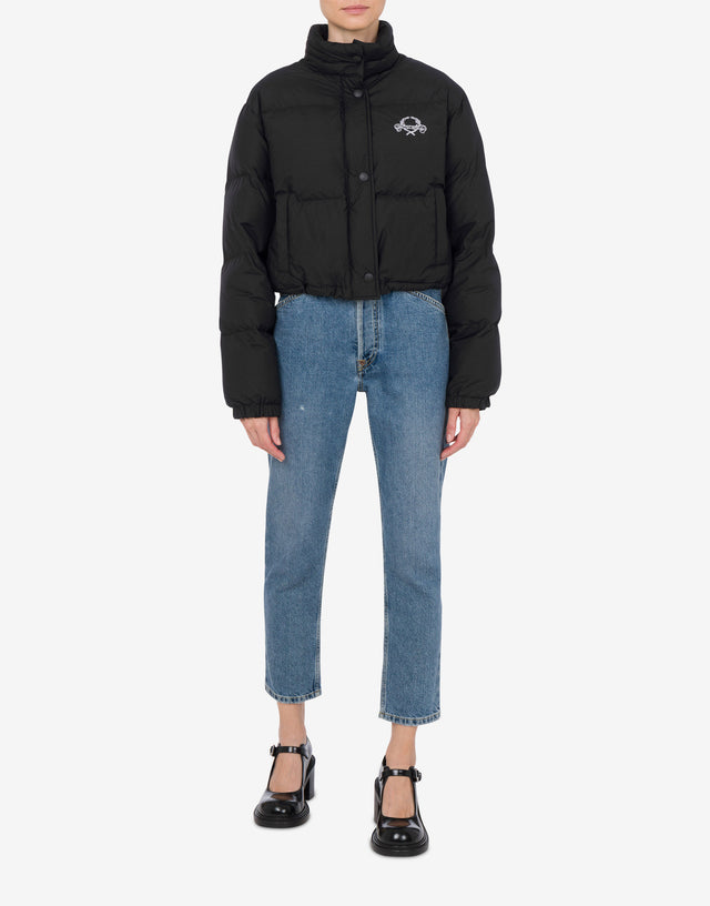 Piumino in nylon leggero Laurel Crown Logo Nero Moschino 1