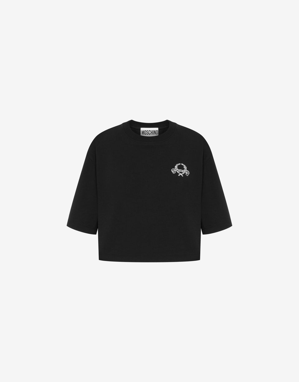 Cropped T-shirt Laurel Crown Logo Black Moschino 0