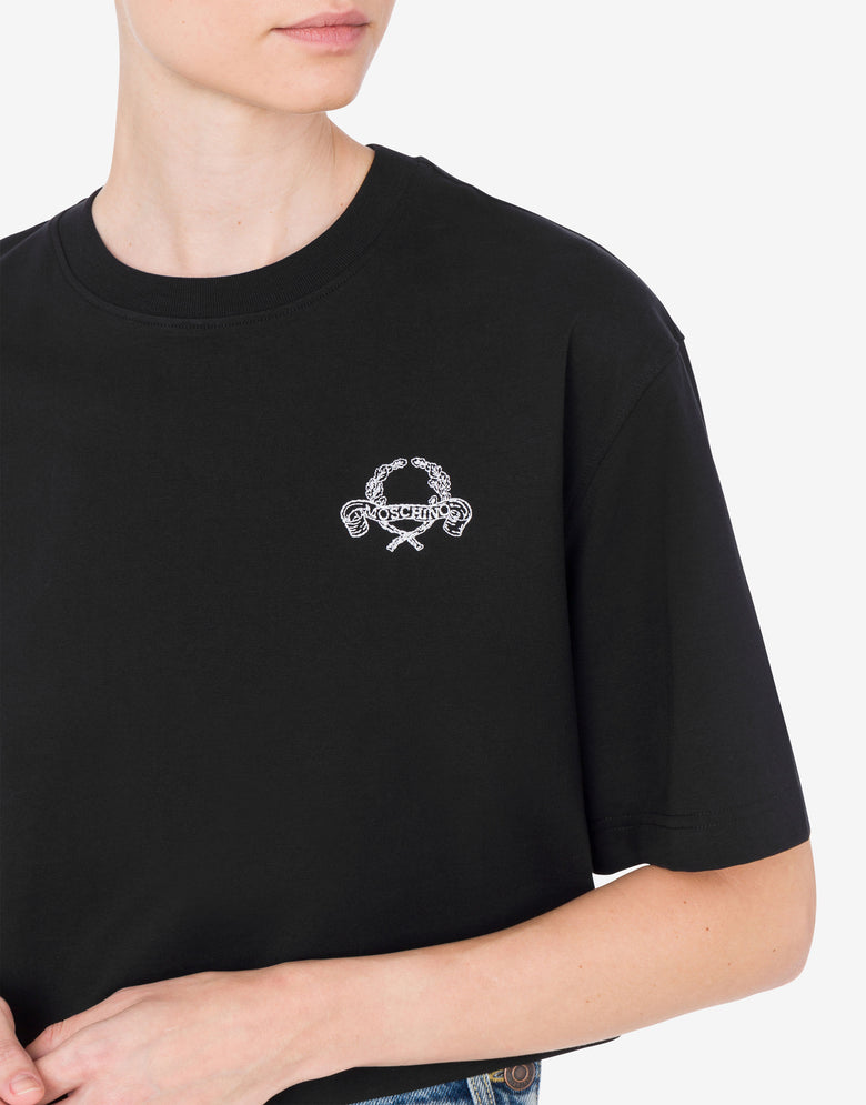 Cropped T-shirt Laurel Crown Logo Black Moschino 3