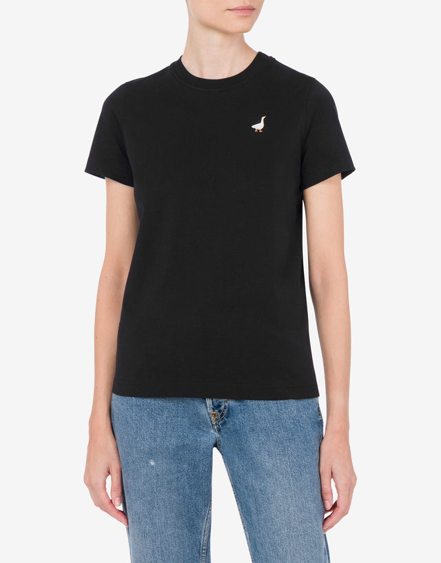 Camiseta de punto orgánico Goose Embroidery Negro Moschino 1