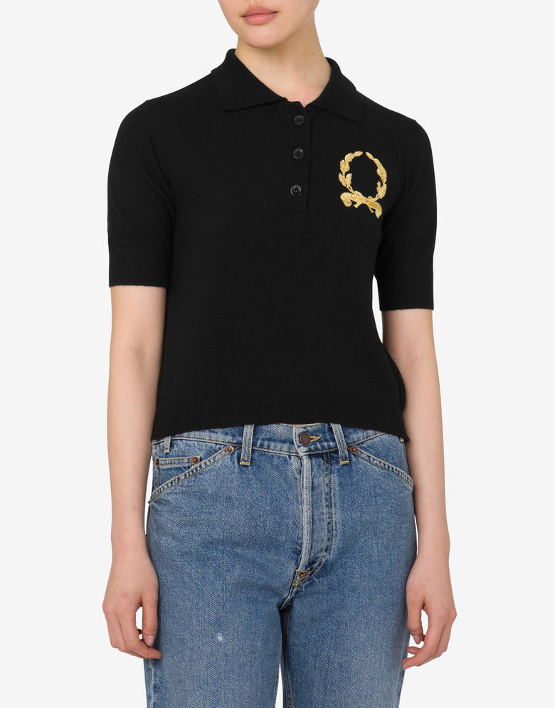 Polo en maille Laurel Crown Logo Noir Moschino 1