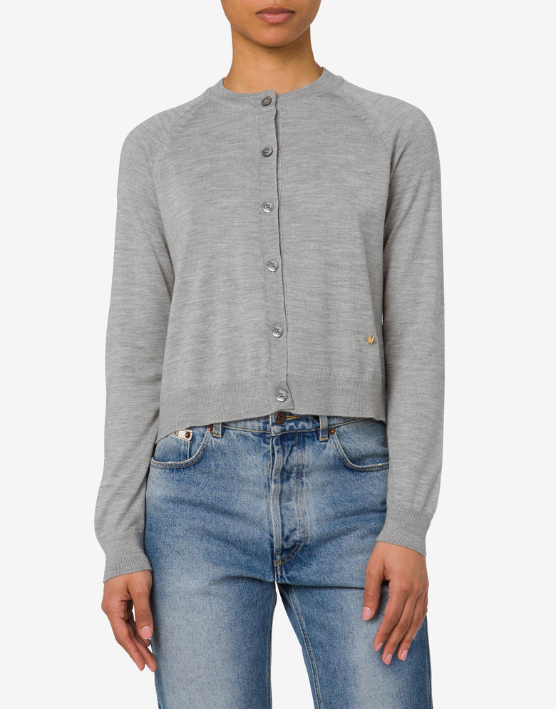 Cardigan en laine et soie Golden M Gris Moschino 1