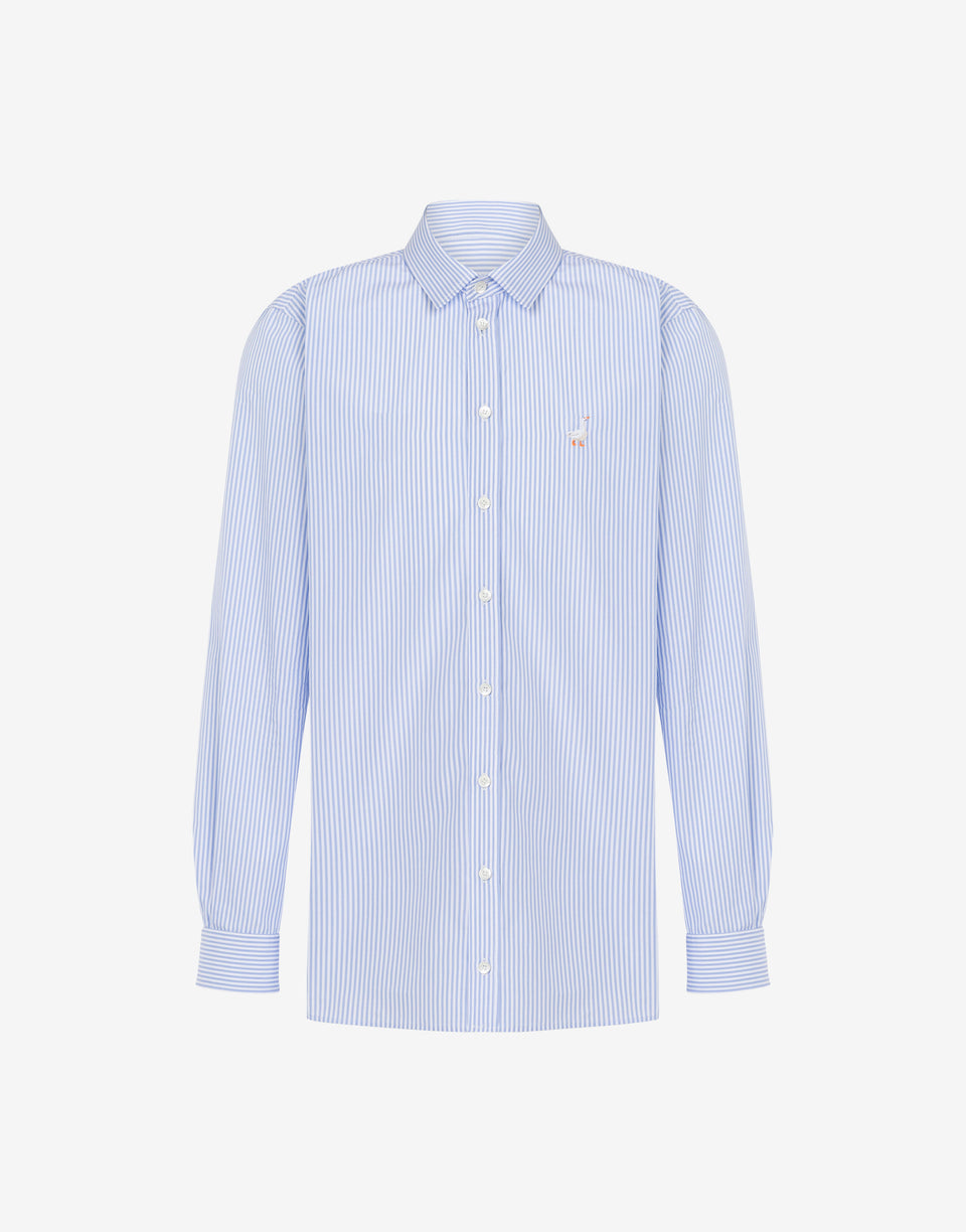 Poplin Shirt Goose Embroidery Azure Moschino 0