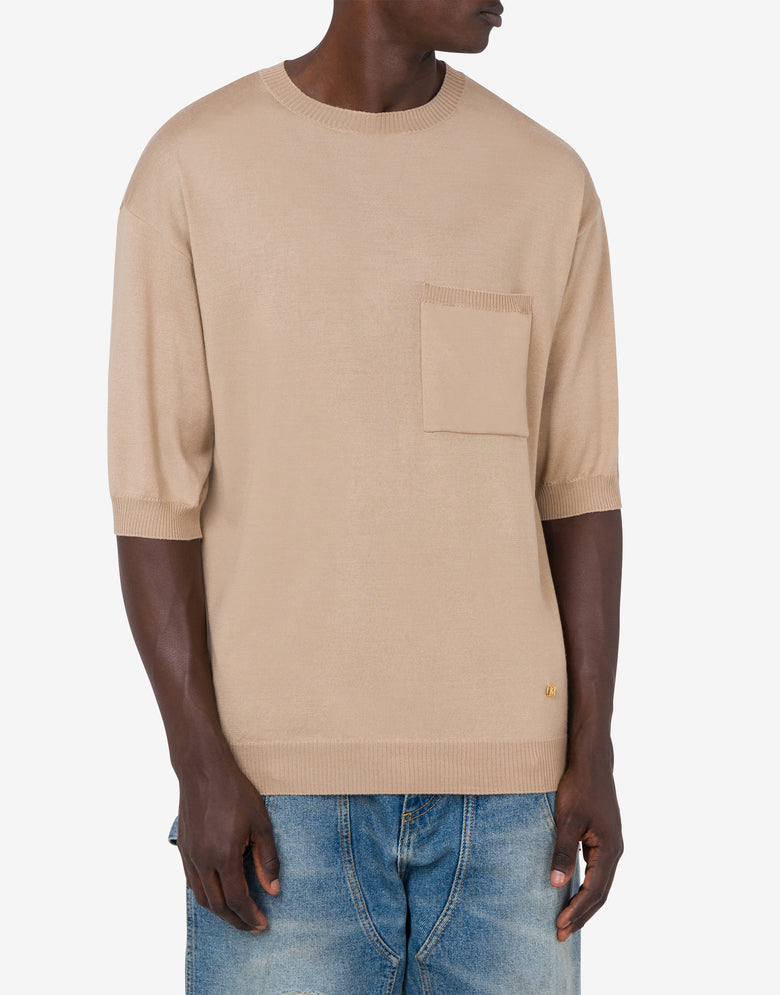 Pull en laine et soie Golden M Beige Moschino 1