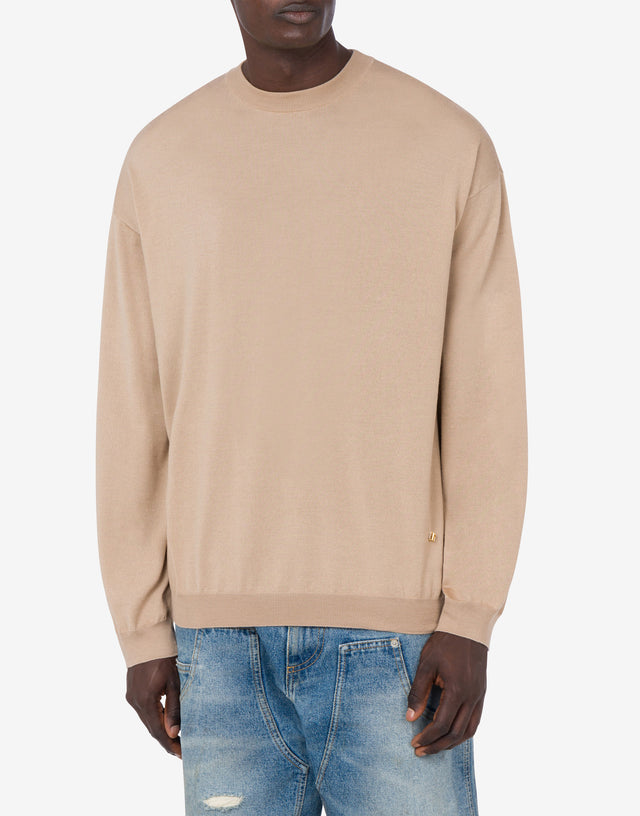Wool and Silk Pullover Golden M Beige Moschino 1