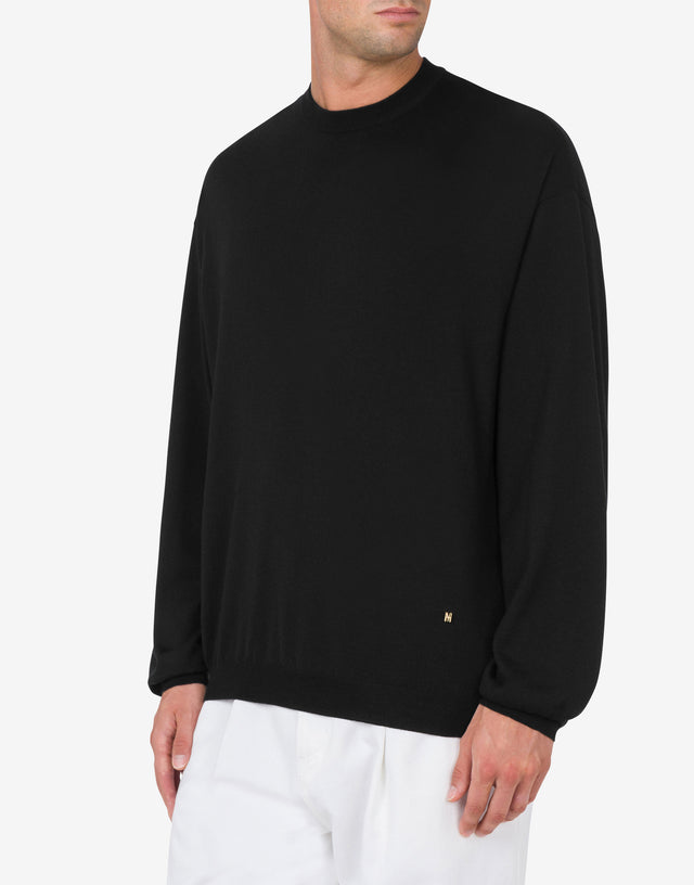 Wool and Silk Pullover Golden M Black Moschino 1