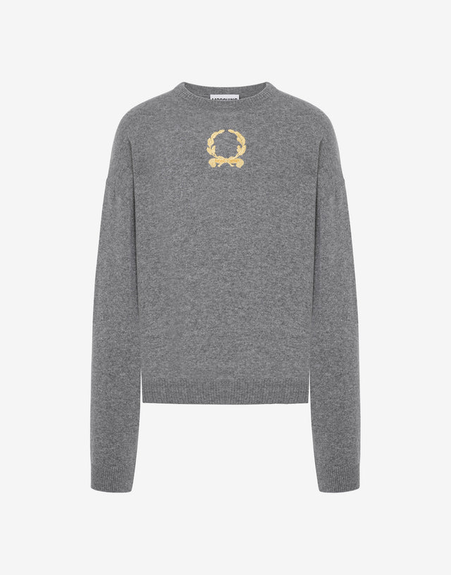 Pull en laine et cachemire Broderie Laurel Crown Gris Moschino 0