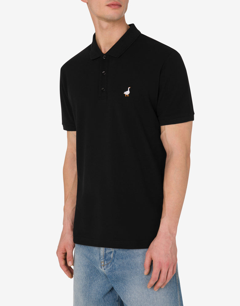 Polo en piqué de coton Broderie Goose Noir Moschino 1