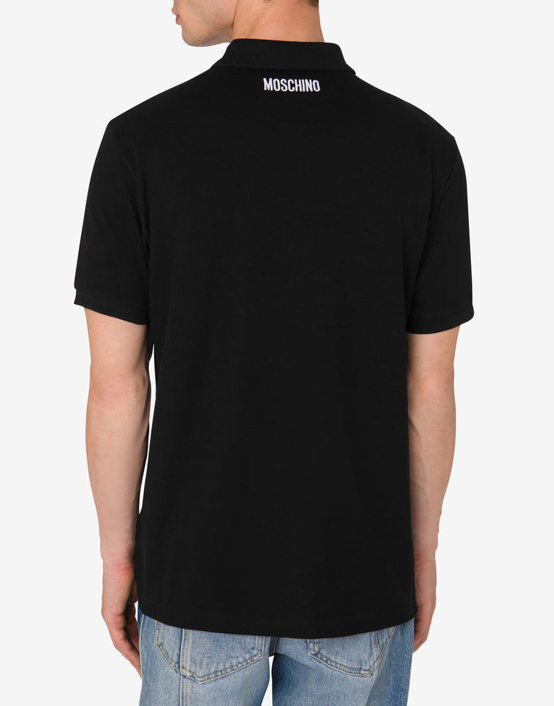 Polo en piqué de coton Broderie Goose Noir Moschino 2