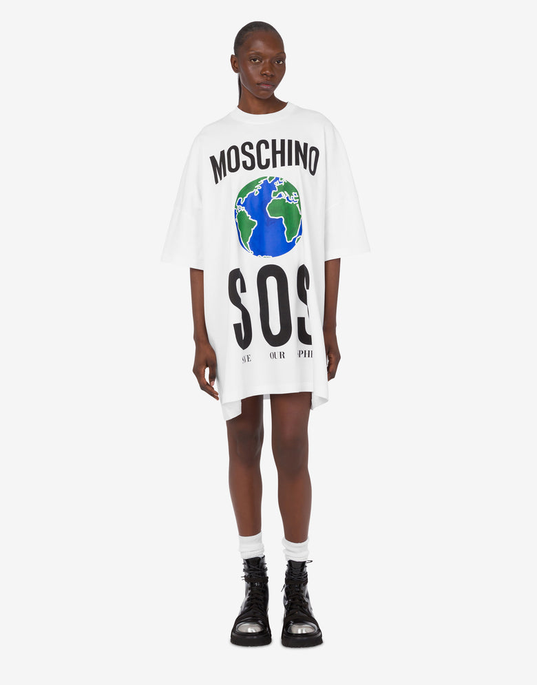 Robe en coton lourd imprimé Blanc Moschino 1