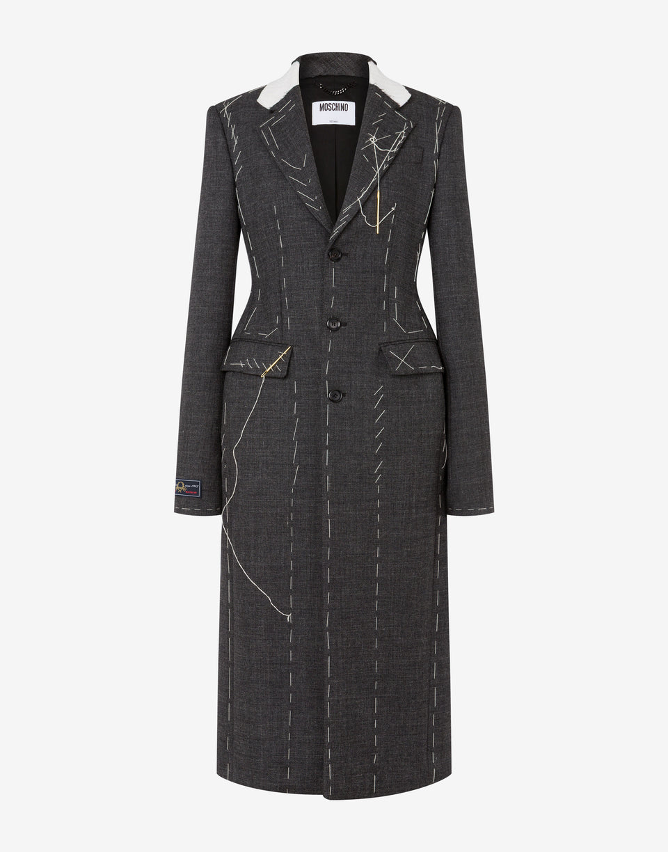 Cappotto in tela di lana ricamato Grigio scuro Moschino 0