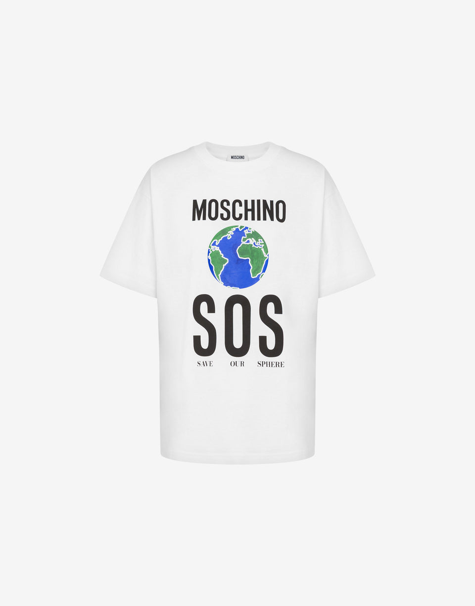 Camiseta estampada de punto de algodón orgánico Blanco Moschino 0