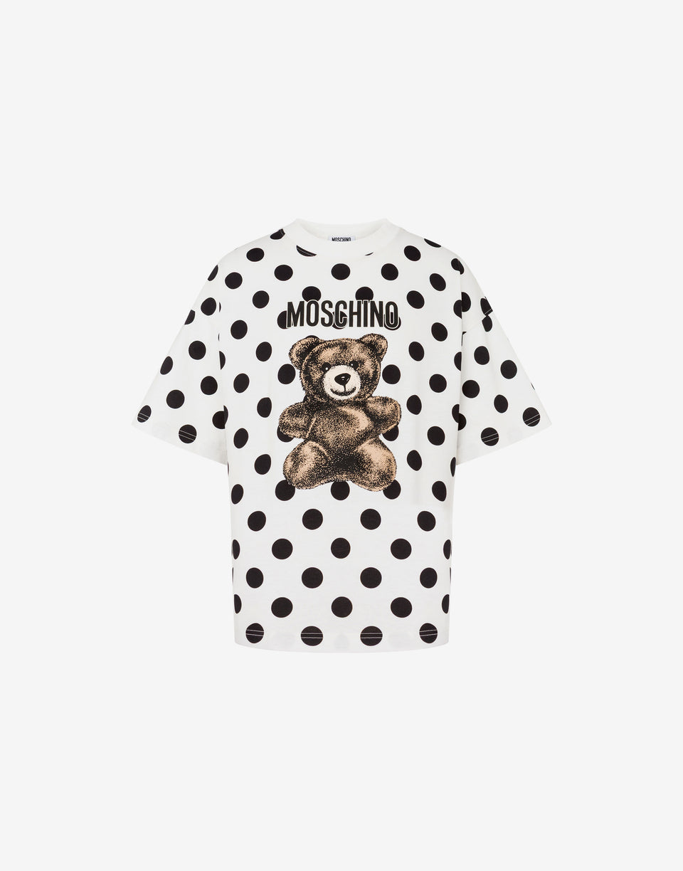 T-shirt in jersey di cotone organico stampata Moschino Teddy Bear Bianco Moschino 0