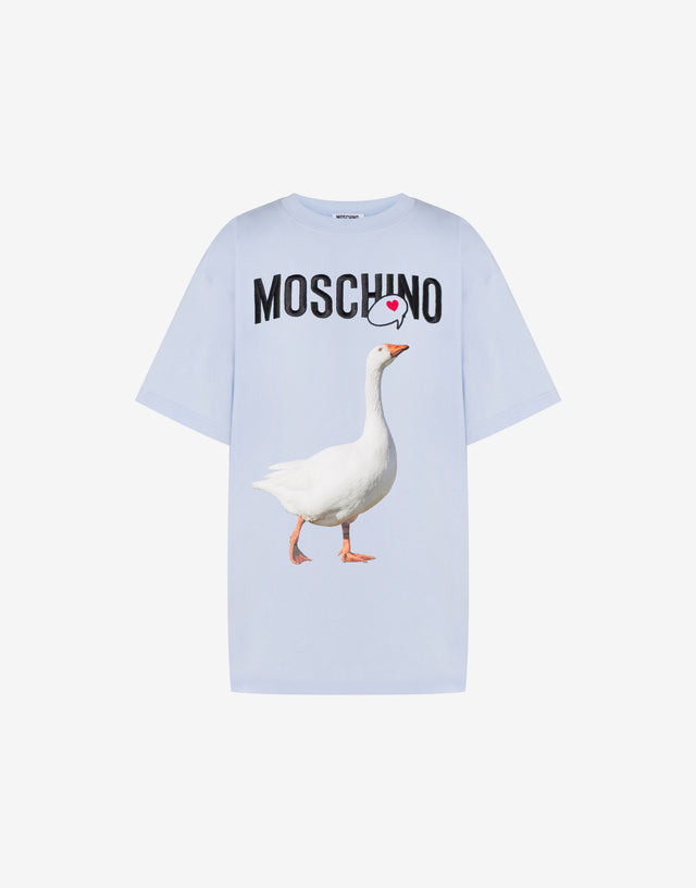 Camiseta de punto de algodón orgánico Goose Celeste Moschino 0