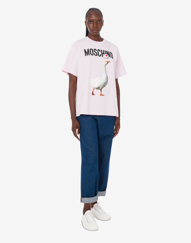 Camiseta de punto de algodón orgánico Goose Rosa pastel Moschino 1