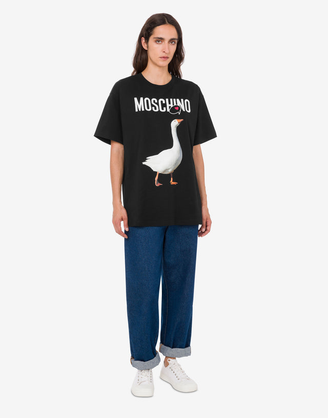 Camiseta de punto de algodón orgánico Goose Negro Moschino 1