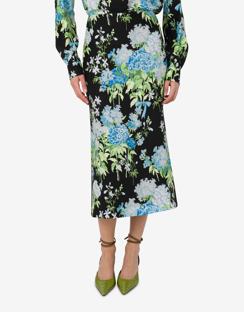 Jupe en satin de soie imprimé Noir Moschino 2