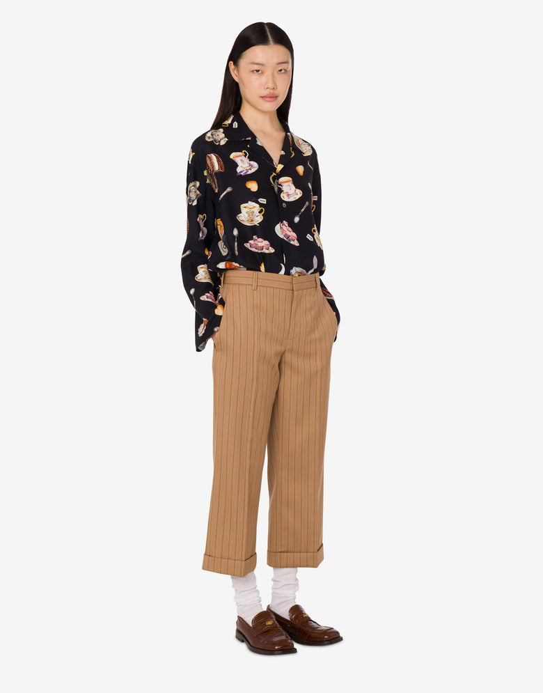 Chemise en satin de soie imprimé Noir Moschino 1