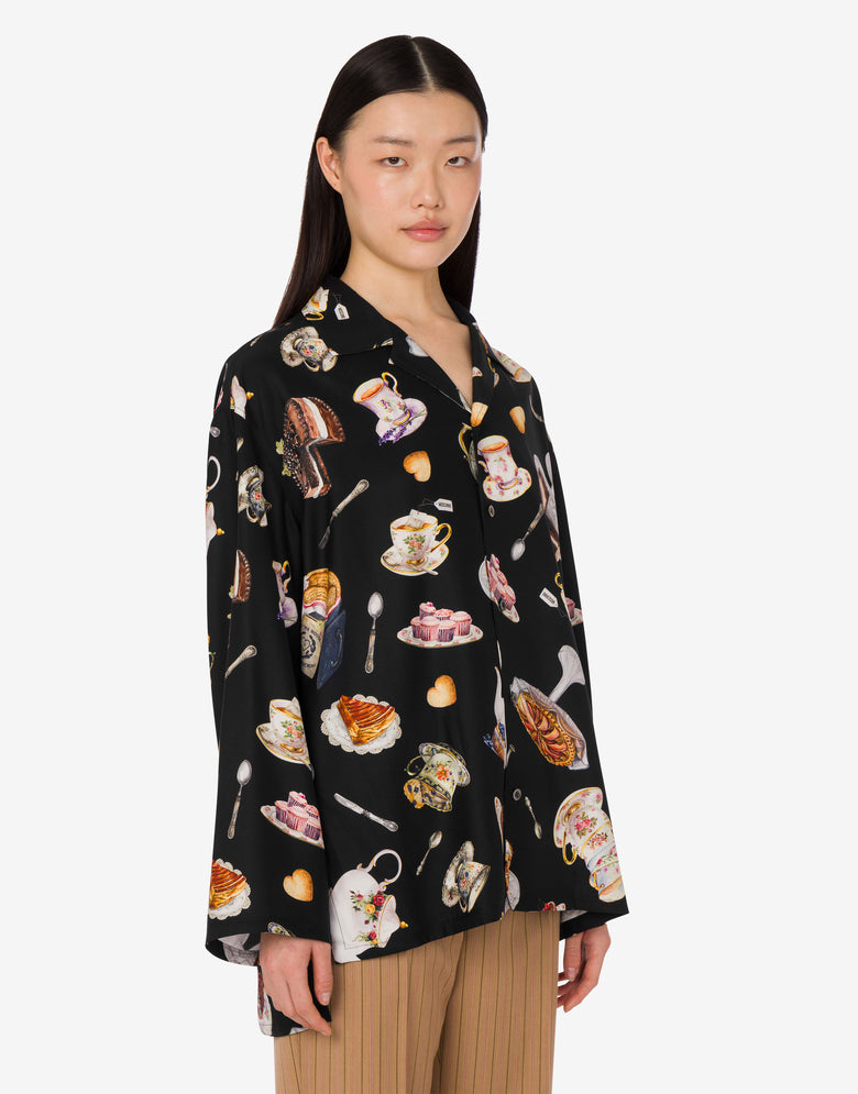 Chemise en satin de soie imprimé Noir Moschino 2