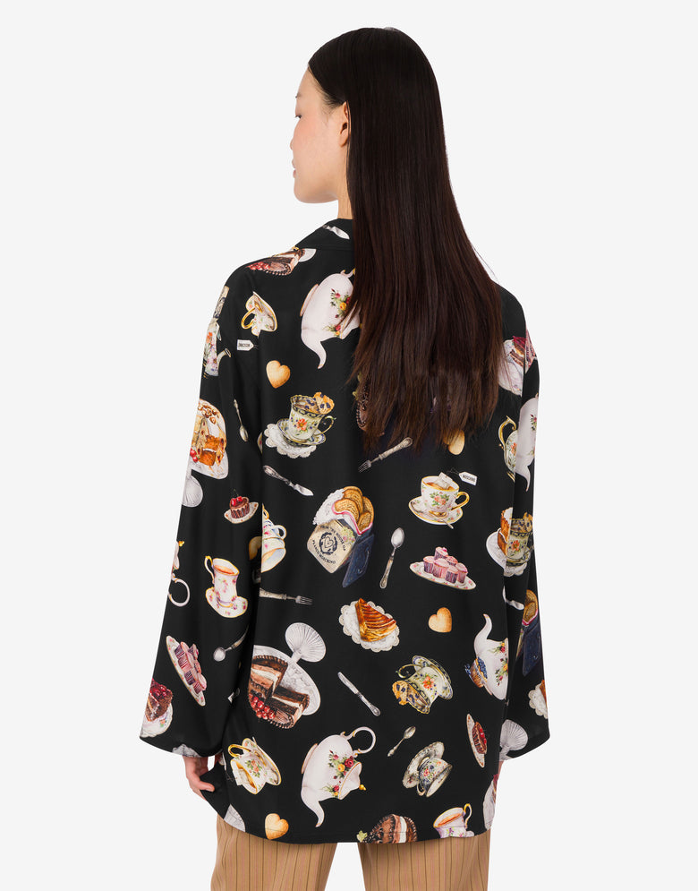 Chemise en satin de soie imprimé Noir Moschino 3