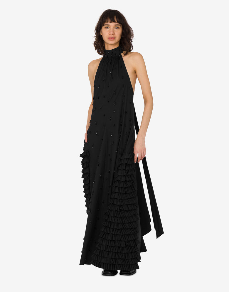 Robe en popeline de coton brodée Noir Moschino 1