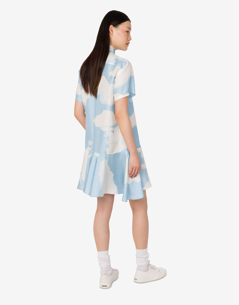 Robe en sergé de soie Archive Clouds Bleu clair Moschino 2