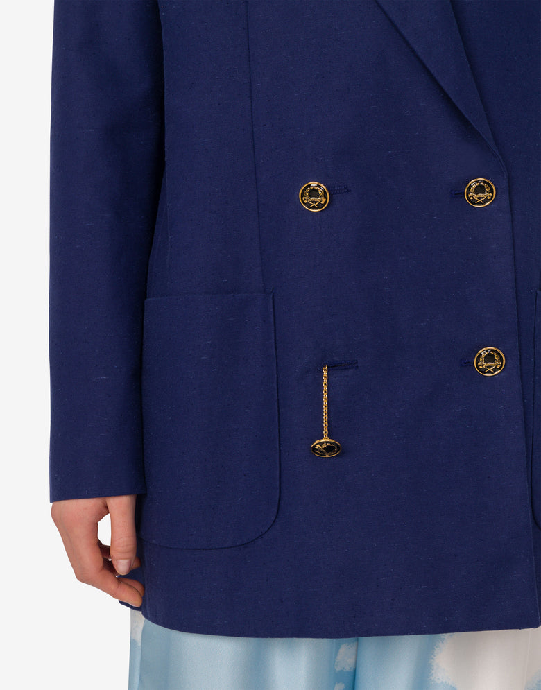Veste en coton shantung Laurel Crown Bleu foncé Moschino 3