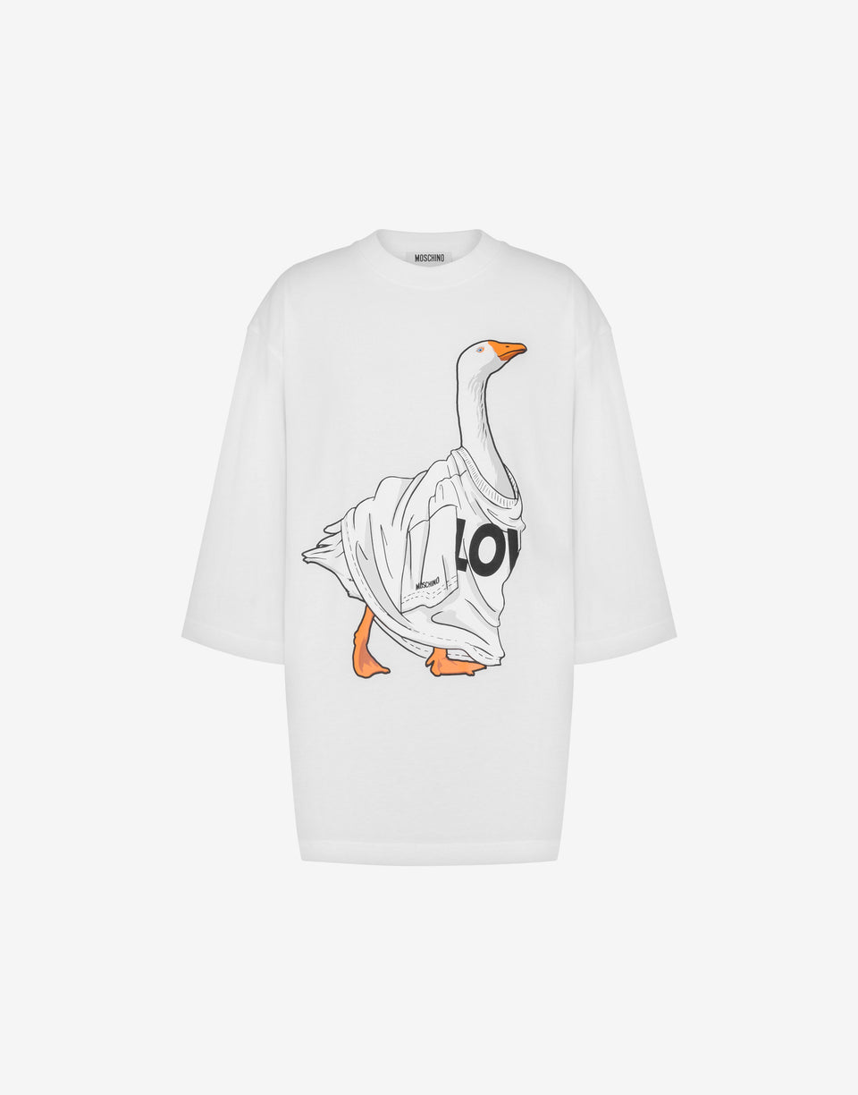 Camiseta de punto de algodón orgánico Goose Blanco Moschino 0
