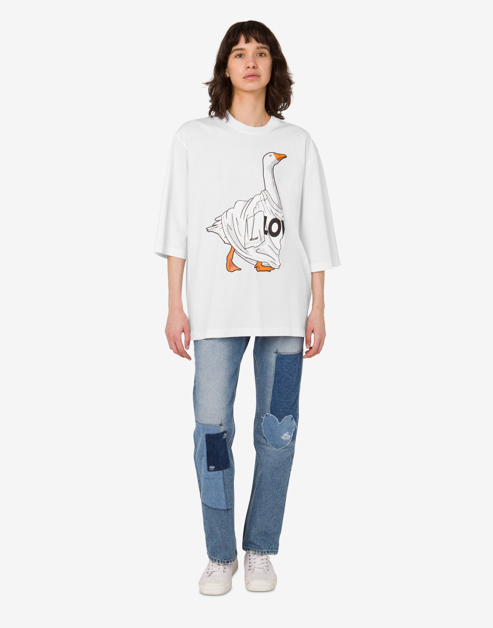 Camiseta de punto de algodón orgánico Goose Blanco Moschino 1