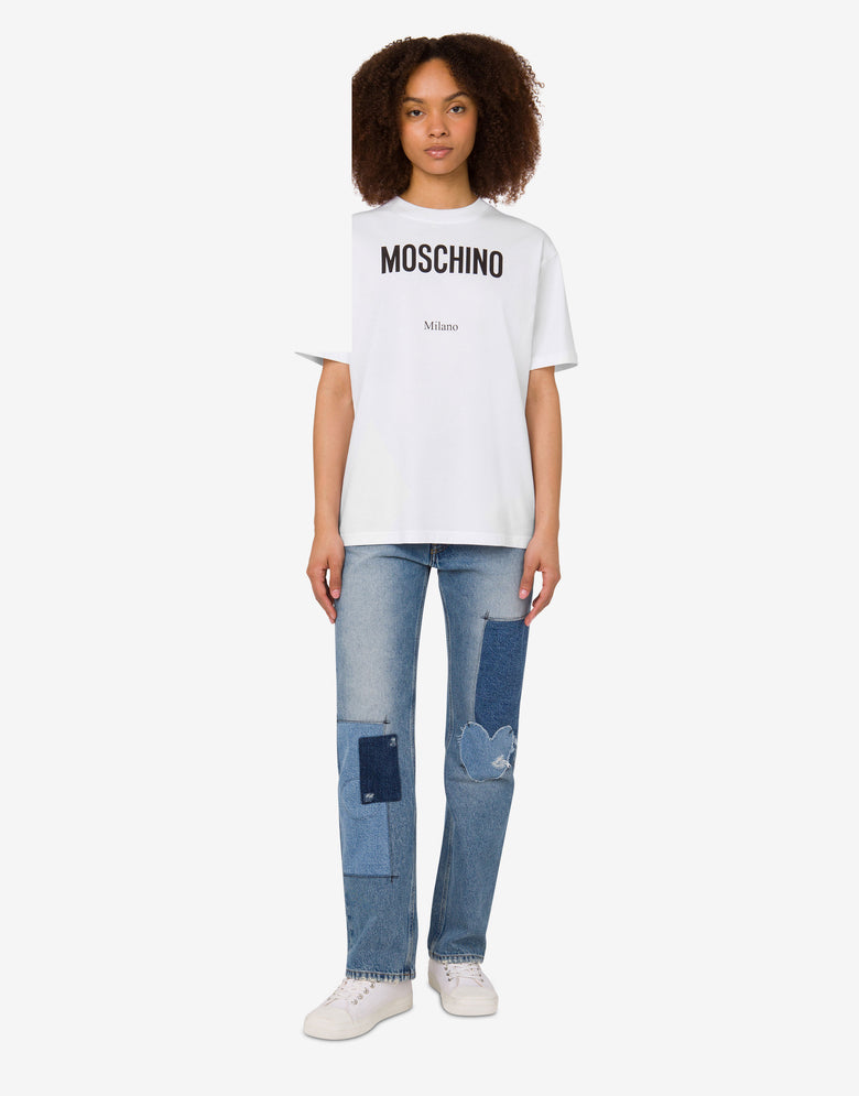 T-shirt en jersey de coton biologique imprimé Blanc Moschino 1