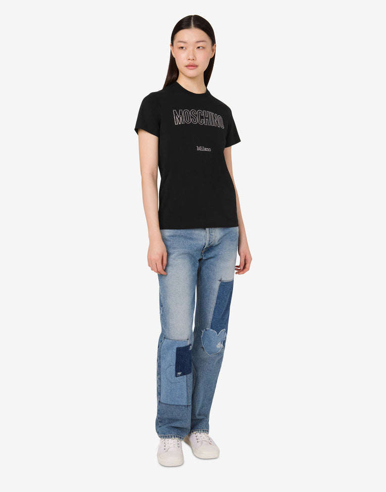 Camiseta de punto de algodón ecológico decorada Negro Moschino 1