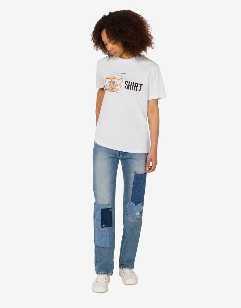 T-shirt en jersey de coton biologique imprimé Blanc Moschino 1