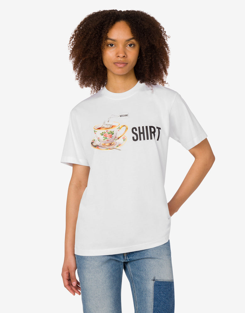 T-shirt en jersey de coton biologique imprimé Blanc Moschino 2