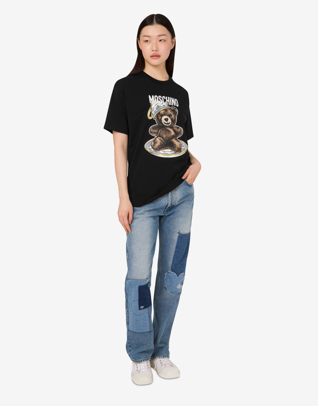Camiseta de punto de algodón orgánico Moschino Teddy Bear Negro Moschino 1