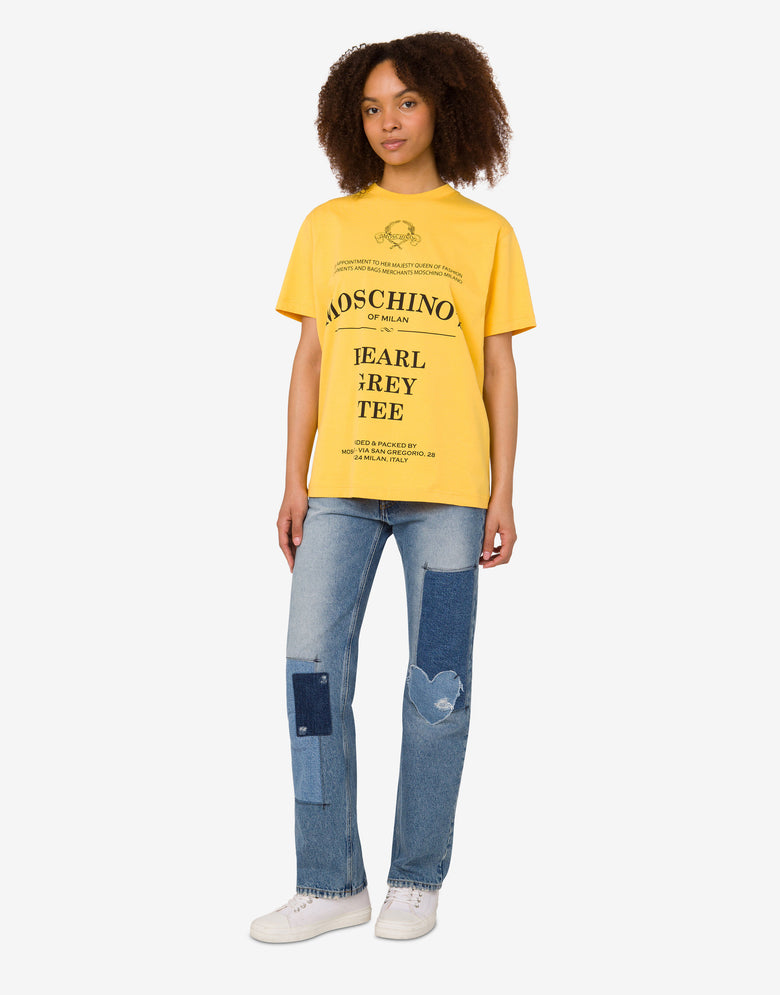 T-shirt en jersey de coton biologique imprimé Jaune Moschino 1