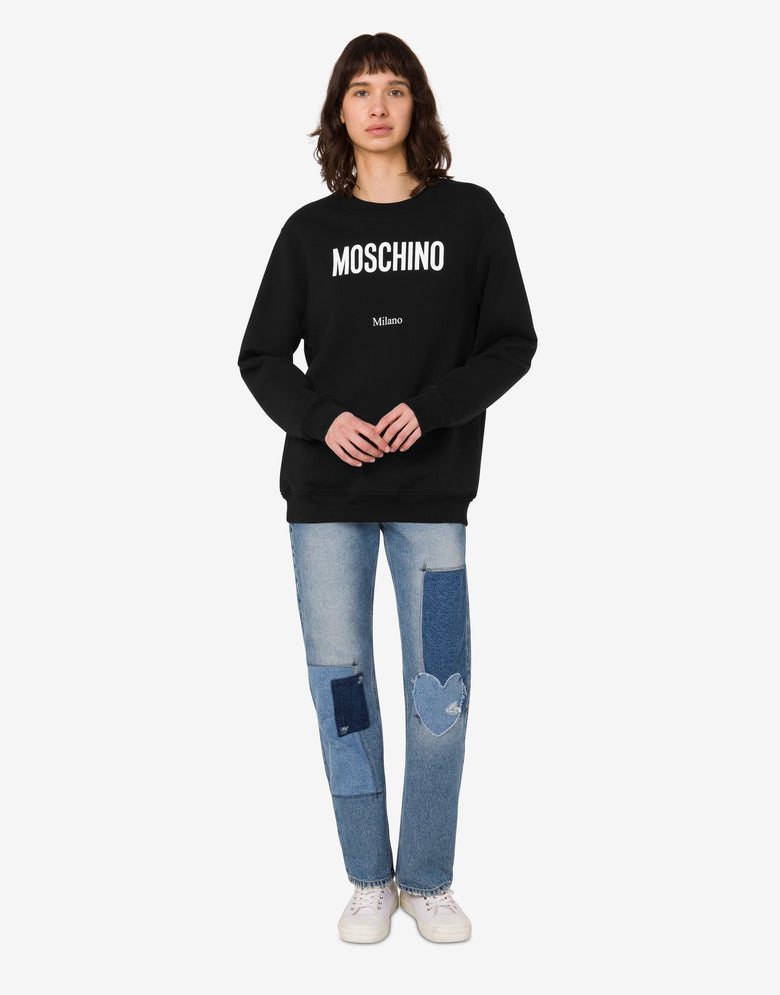 Sweat-shirt en coton biologique imprimé Noir Moschino 1