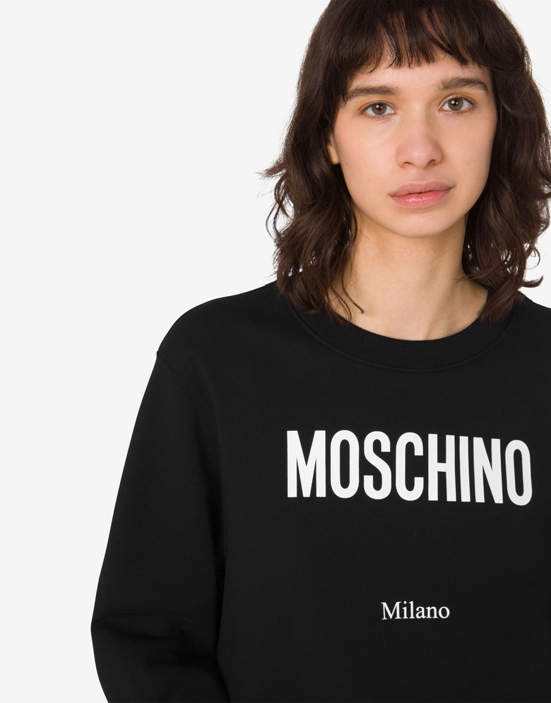 Sweat-shirt en coton biologique imprimé Noir Moschino 4