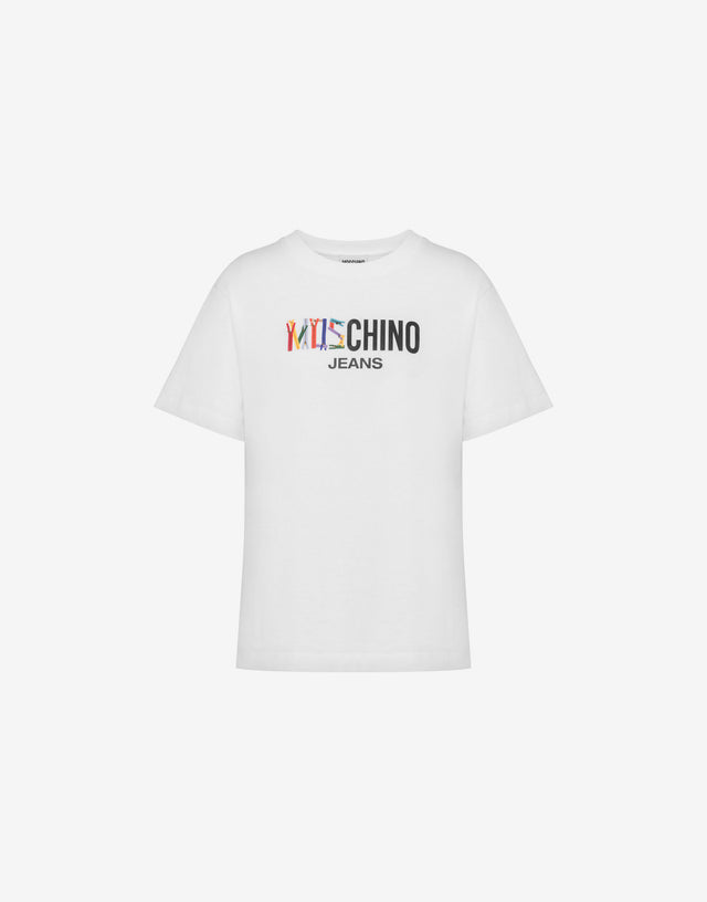 T-shirt en jersey de coton imprimé Blanc Moschino Jeans 0