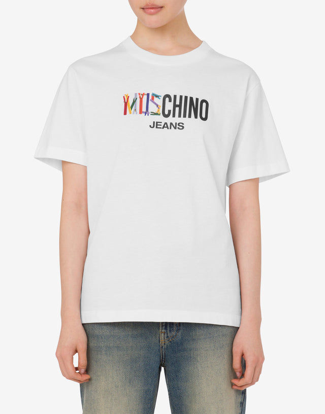 T-shirt en jersey de coton imprimé Blanc Moschino Jeans 1