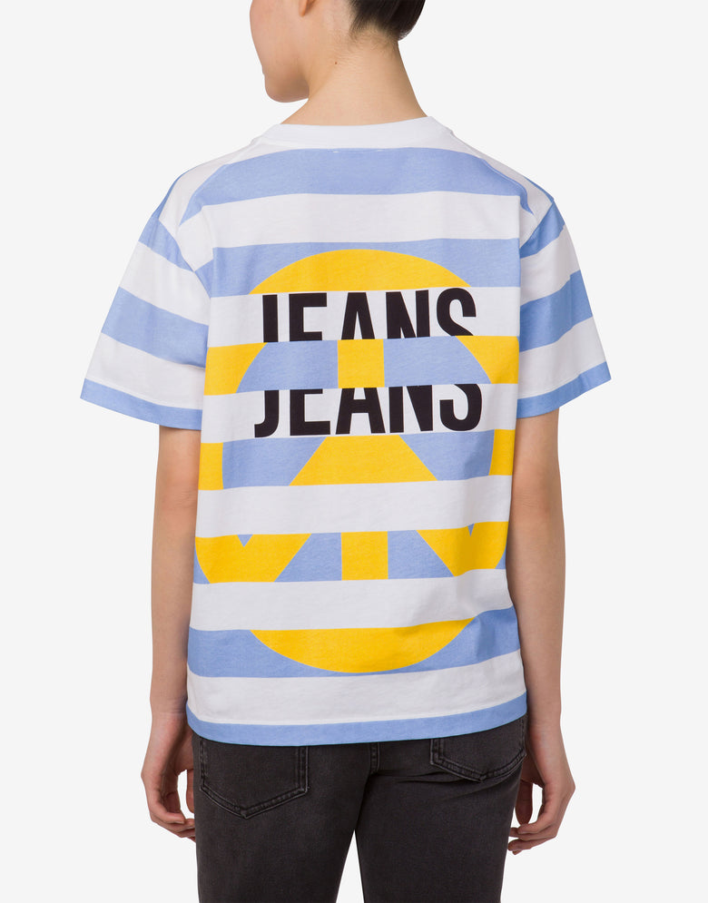 T-shirt en jersey de coton imprimé Bleu clair Moschino Jeans 2