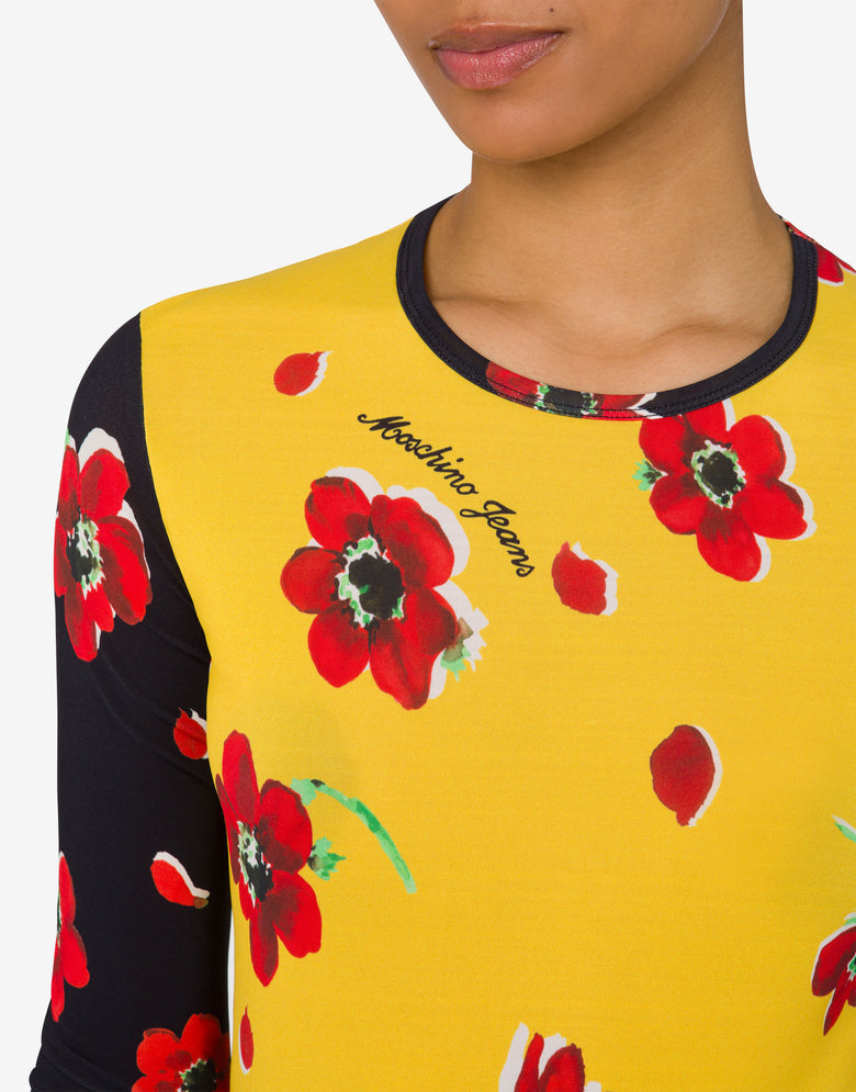 ์คํธ๋ ์น ์ ์ง ์์ฌ์ ํ๋ฆฐํธ ํฐ์
์ธ  Yellow Moschino Jeans 3